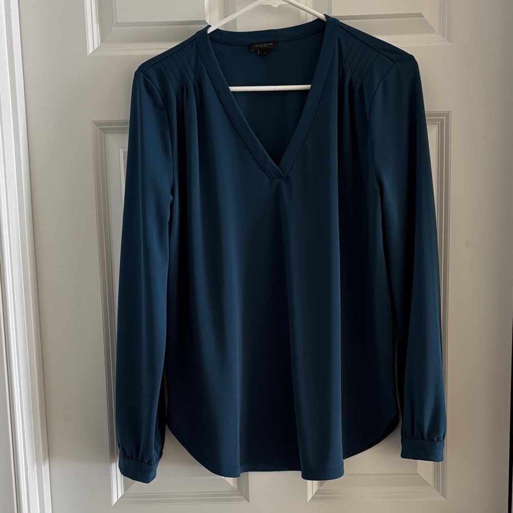 Ann Taylor Factory Teal V-Neck Blouse